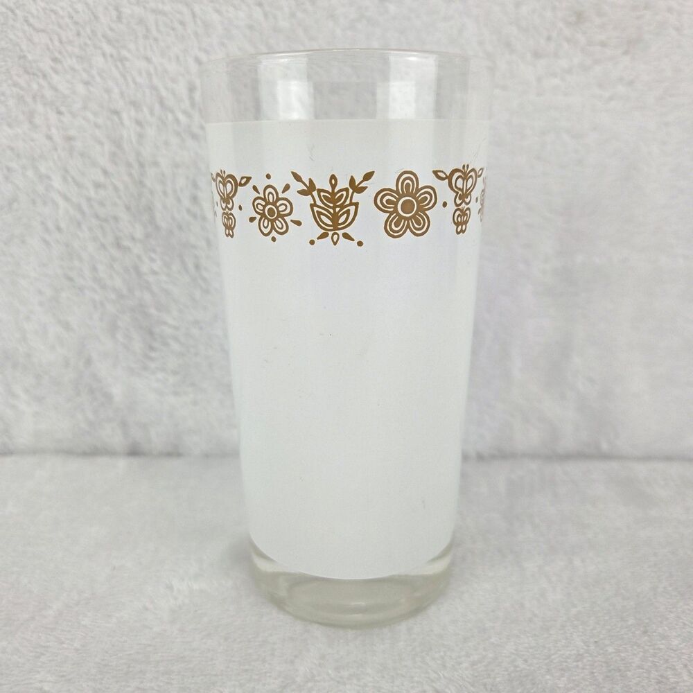 Vintage Corelle By Corning Butterfly Gold 14 Oz Frosted Glass White Tumbler